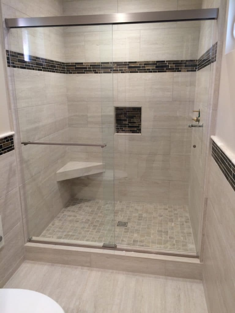 Nice walk in shower with new tile installed